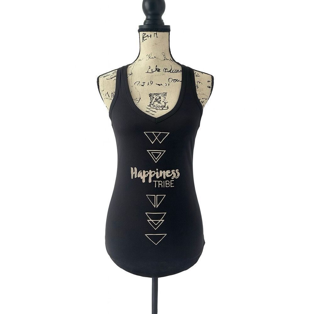 Lululemon Happiness Tribe Black Racerback Tank Top Size 2 Graphic Yoga